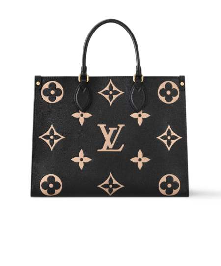 Louis Vuitton OnTheGo MM Tote Bag 13.8in/ 35cm Black/Beige Gold Hardware For Women M45495