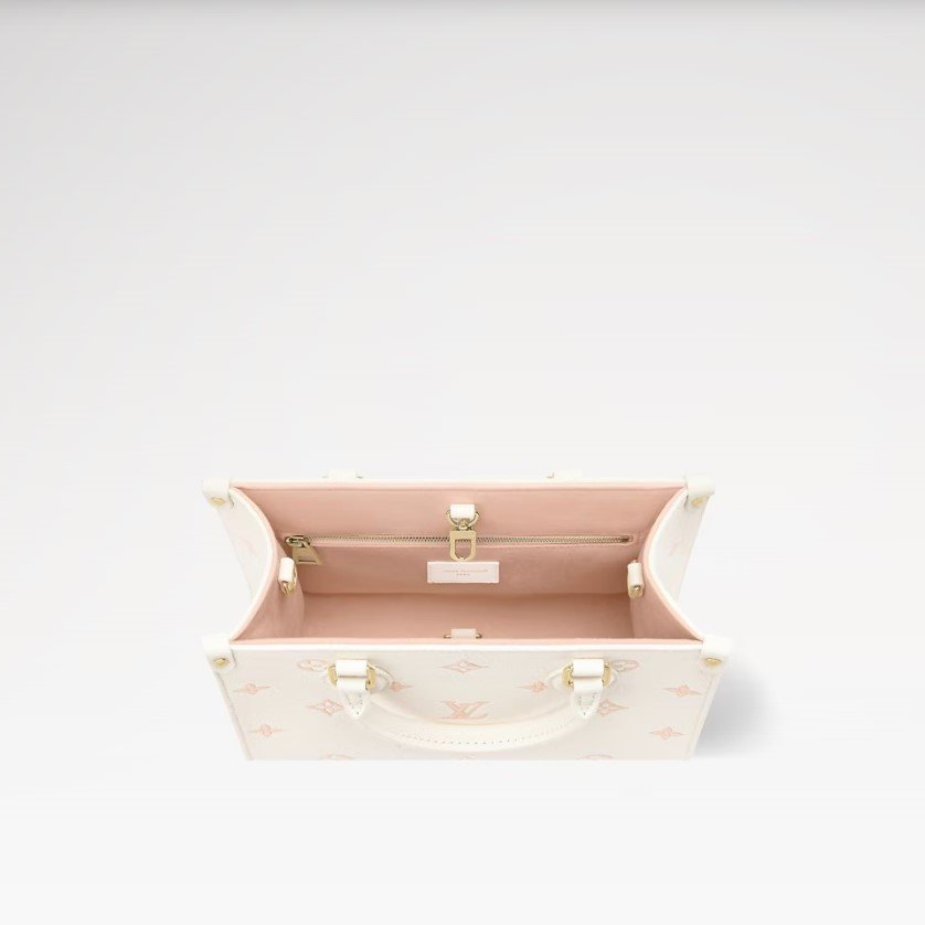 Louis Vuitton OnTheGo PM Tote Bag 9.8in/ 25cm Milky White/ Peach Gold Hardware For Women M28313 - Image 3