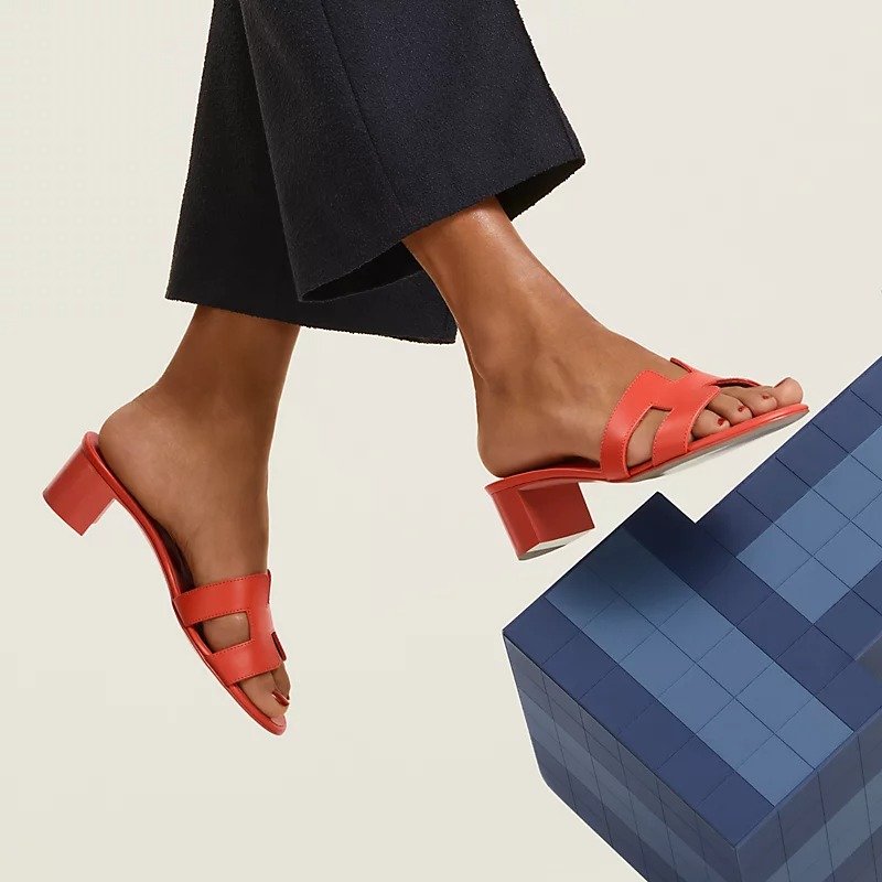 Hermes Oasis Sandals Orange Capucine For Women H141146Z 7K340 - Image 3